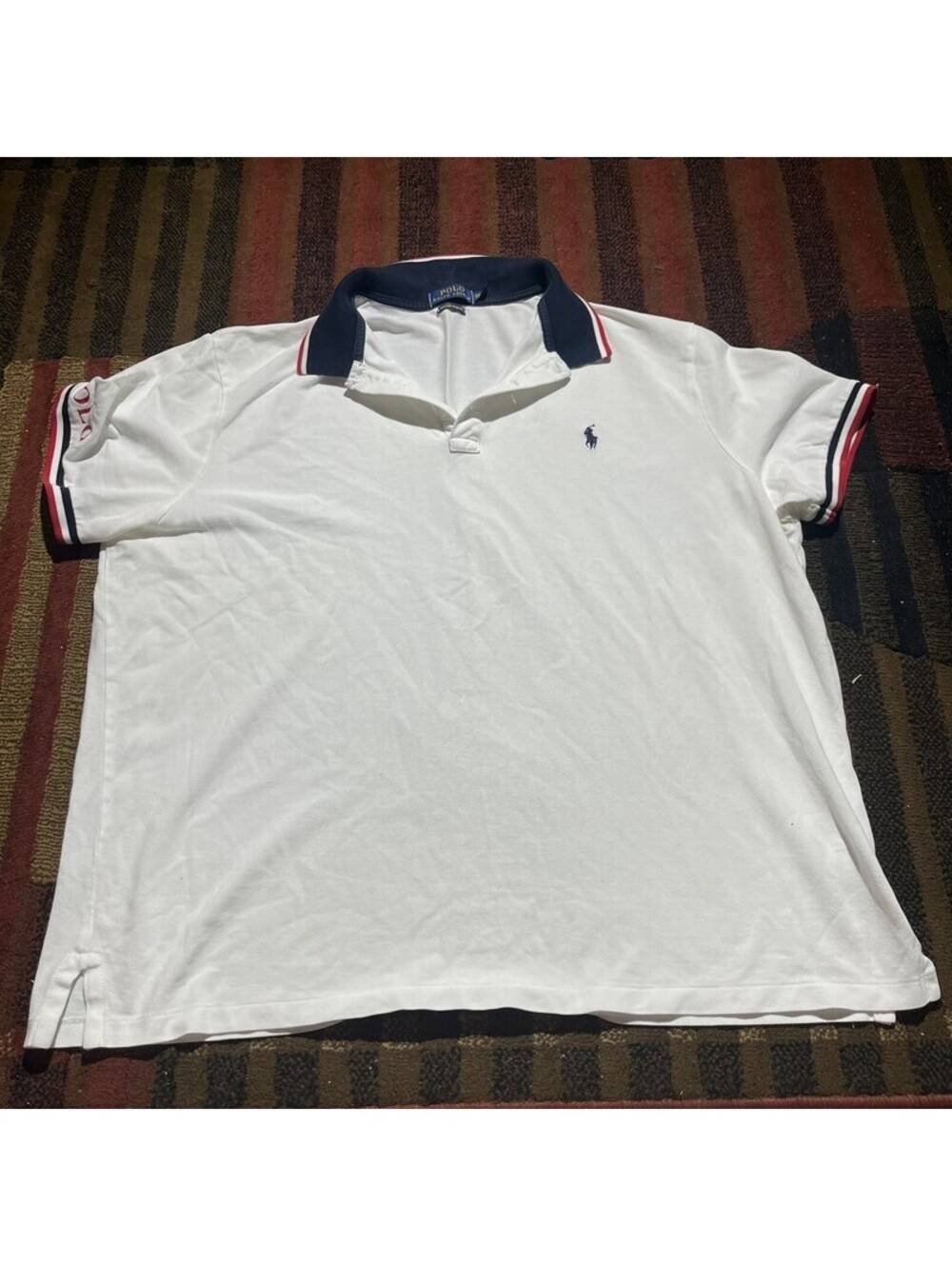 Polo Ralph Lauren Custom Slim Polo Mens XXL White Navy Red